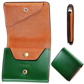 Fabrizio Men's Women's Bifold Coin Purse, Mini Wallet, Small, Thin, Compact, Soft, Easy to Use, Italian Leather, Made by Leading Leather Craftsmen, Genuine Leather, Shine Green
