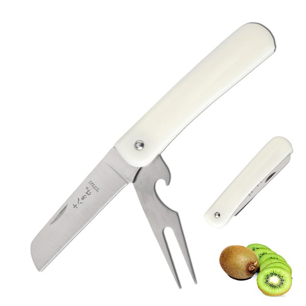 SHI BA ZI ZUO 2.8 Inch Folding Paring Knife with Fork, Stainless Steel Paring Knife, Portable Fruit and Vegetable Knife for Outdoor, Camping, Barbecue, Roasting, Bread, Salad, EDC