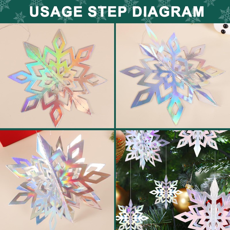 24 Pcs Winter Christmas Hanging Snowflake Decorations, 12PCS Hanging 3D