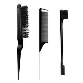 JRYXDS Sleek Bun Brush Set Double Edge Brush Rat Tail Comb Bristles Haircut Hair Comb for Hairdresser Women Baby Children (Black)
