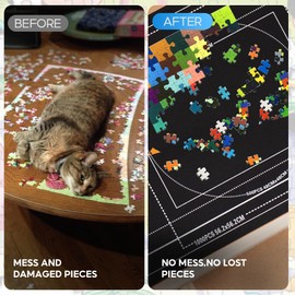 Jigsaw Puzzle Mat Roll Up 500 1000 1500 Piece Portable Table Puzzle Board Mat Saver Keeper, Smooth Top & Non-Slip Felt Bottom with 6 Sorting Trays, Storage Bag, Inflatable Roller for Kids Adults Gift