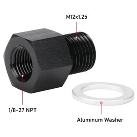 Podavelle M12x1.25 Male Metric to 1/8 NPT Female Oil Pressure Sensor Adapter Fitting Reducing Bushing Aluminum Black