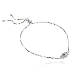 Lovve Sterling Silver Cubic Zirconia Hamsa Adjustable Bolo Bracelet for Women
