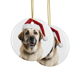 DistinctInk Hanging Ceramic Christmas Tree Ornament with Gold String - Great Gift/Present - 2 3/4 inch Diameter - Anatolian Shepherd Dog Design
