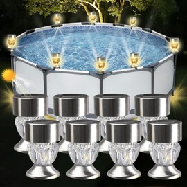 GeluEla 8 Pack Pool Lights for Above Ground Pools, Solar Pool Lights, Waterproof Swimming Pool Accessories Night Lights, Outdoor Swimming Pool Fence Decoration Accessories for Frame Swimming Pools