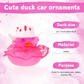 PEUTIER Rubber Duck, Little Car Rubber Duck Funny Car Ornaments Duck Car Duck Accessories with Top Hat Sunglasses Skirt for Car Dashboard Office Desk Decoration (Pink)