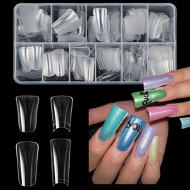 Nail Tips - 504PCS Soft Gel Full Cover Nail Tips Kit for Nails Extensions, Clear Acrylic Glue Tips ，Nail Tips for Manicure Salons Nail Art (Duckbill shaped)