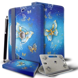 10 inch Tablet Case Cover - Universal Leather Stand Case Folio Case Cover Leather 360° Rotating Fits to ALL 10" Inch & 10.1" Inch Android Tablets tab + Stylus Pen (BUTTERFLY GOLD BOOK)