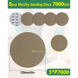 Bolatus 5Pcs 125mm Sanding Discs 7000 Grit, Wet and Dry Hook and Loop Round Sanding Pads for Wood, Metal, Automotive Polishing