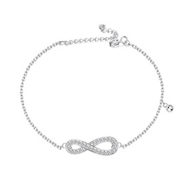 Sllaiss 925 Sterling Silver Infinity Bracelet For Women Endless Love Small Link Bracelet Chain Adjustable 6 inch for Anniversary