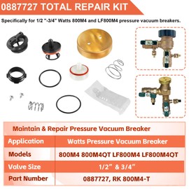 0887727 Pressure Vacuum Breaker Total Repair Kit, Replacement for RK 800M4QT / LF800M4QT Pressure Vacuum Breaker 1/2 in to 3/4 in