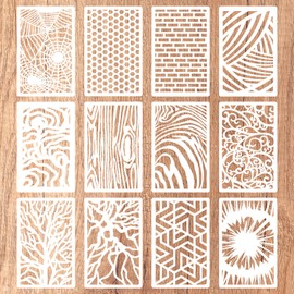 12pcs Reusable Stencils for Crafts, 11x7in Mixed Media Texture Stencil for Painting on Wood Wall Brick Tree Spider Web Layered Art Templates for Spray Paint DIY Card Craft