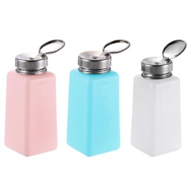 HARFINGTON 250ML (8.5oz) Push Down Alcohol Dispenser Pump Liquid Press Empty Bottles Refillable Container for Acetone Cleanser Nail Polish Remover, 3 Colors