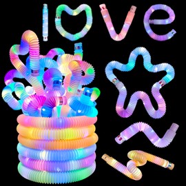 ALEENFOON Pack of 12 LED Pop Tubes Toys for Children, LED Sensory Fidget Toy, LED Pop Glow Sticks, Birthday Party Decoration Set, LED Glow Sticks Bracelets Party Decoration (A)