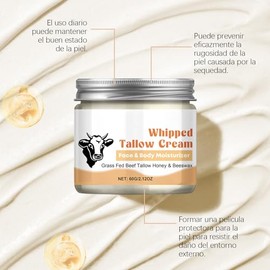 Beef Tallow Organic for Skincare, Sebo de Res Cream Organic, Crema de Sebo de Bovino, Hidratante Facial,Hidrata la Piel Seca, Apta para TodoTipo de Pi