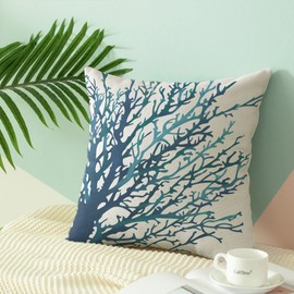 CaliTime Canvas Throw Pillow Cover Shell for Couch Sofa Home Decoration Aquarelle Painting Print 18 X 18 Inches Sea Coral Tree Blue Teal