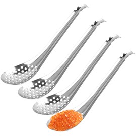 Volumoon 4pcs Caviar Spoon, Slotted Spoon, Stainless Steel, Strainer Spoon, Small, Spoon with Holes, Serving Spoon, Caviar Spoon, Strainer, Serving Cutlery, Multifunctional Spoon for Buffet Party