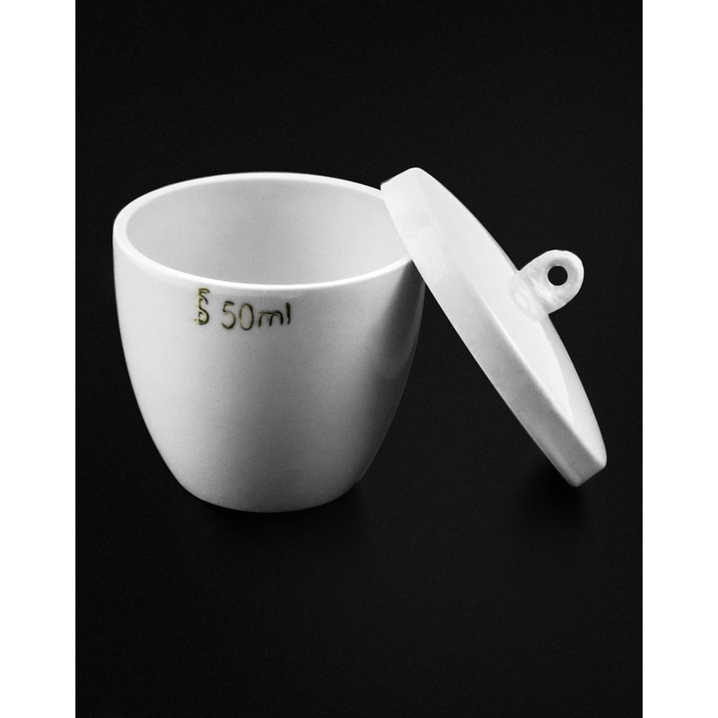 QWORK Lab Porcelain Crucible with Lid, 2 Pack, 50ml Capacity,