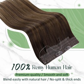 RUNATURE Real Hair Extensions with Wire, Brown Balayage, 40 cm Extension with Tape, Brown Ombre, Dark Blonde, Invisible Real Hair with Wire, Straight Hair Extensions, 80 g, #2/2/6