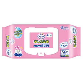 Attent Flushable Wipes, Soap Scent, 72 Sheets, 7.1 x 7.9 inches (180 x 200 mm)
