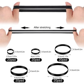 Pack of 100 Rubber Bands, Black Rubber Rings, Natural Rubber, Elastic, Wide, Thick, Cold-Resistant Rubber Bands, Household Rubber Bands for Camping, Survival, Robust Office Supplies (2.5/4/5/6/8 cm)