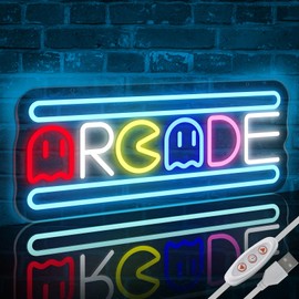 Arcade Neon Light Sign LED USB Powered Dimmable, Retro Ghost Arcade Game Room Neon Lighted Sign for Gaming Room Wall Decor Man Cave for Bedroom Baseroom Decorations