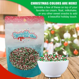 Christmas Blend Nonpareils - 12 Oz Resealable Candy Bag - Mini Red, White, and Green Nonpareils - Christmas Themed Sprinkle Topping for Baking and Ice Cream