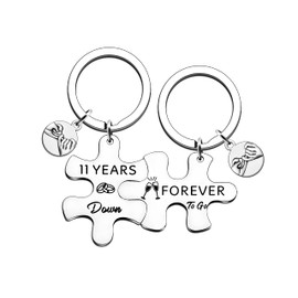 HULALA 5th 6th 9th 10th 11th 15th 20th 25th 30th 35th 40th 45th 50th Wedding Anniversary Matching Keyrings Gifts For Husband Wife Couple Parents Forever To Go Keychains (11 years)