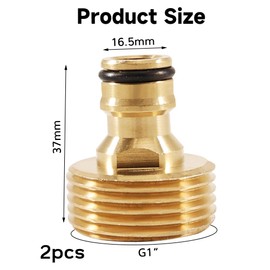 Pack of 2 Brass Quick Coupling Adapters 1 Inch Male Thread - Tap Adapter for Garden Hose, Tap & Irrigation System - Robust Accessories for Garden, Plumbing and Irrigation