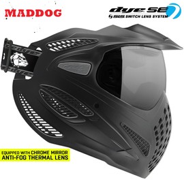 Maddog Dye SE Special Edition Paintball Mask Goggle System | Replaceable SLS Thermal Dual-Pane Anti Fog Lens | Adjustable Full-Face Safety Certified Protection - Black with Chrome Mirror Lens