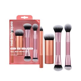 Real Techniques - Juego de brochas de maquillaje de ritmo completo, 4 piezas para base, corrector, rubor, contorno, resaltado y mezcla de polvo, juego