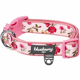 Blueberry Pet Soft & Comfy Spring Scent Inspired Flower Neoprene Padded Adjustable Dog Collar, Pink, Medium, Neck 14.5"-20"