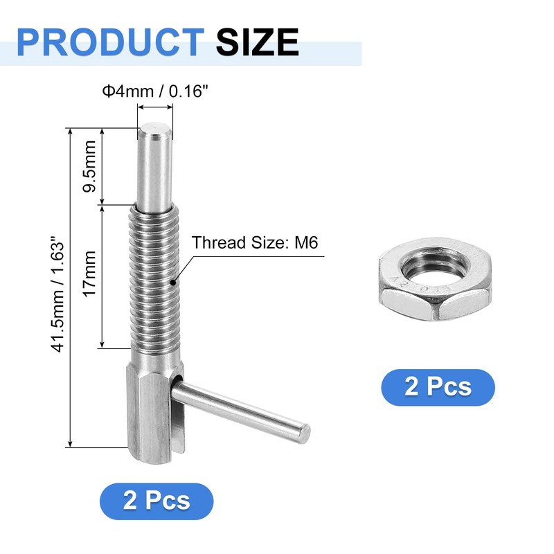 uxcell 2Pcs Retractable Indexing Plunger Pin, M6 L Spring Plunger
