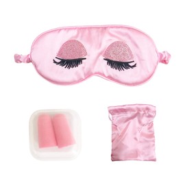 1 Sleeping Eye Mask, 1 Storage Bag, 1 Pair of Earplugs, Blackout Eye Mask, Embroidered Eye Mask, Pink Sleep Accessories
