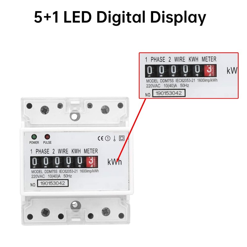 Walfront - KWh Meter Medidor eléctrico, monofásico 4P LED Din