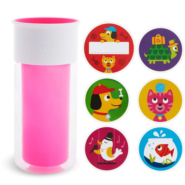 Munchkin Miracle 360 Taza con aislamiento térmico, incluye pegatinas para personalizar la taza, 10 oz, rosa