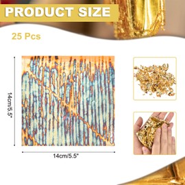 sourcing map 25 Pcs Gold Leaf Sheets 5.5" x 5.5" Imitation Gold Foil Sheets Variegated Booklet with Pattern for Crafts,Picture Frames,Nails and DIY Arts Decoration,Gold Stripes