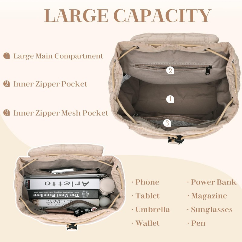 Quilted Backpack for Women,RAVUO Lightweight Puffer Puffy Back Pack Purse