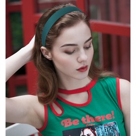 Atoden Green Headband Satin Headbands for Women Girls 1.18 Inch Wide Thin Hard Headbands Non Slip Ribbon Hair Bands Plain Headbands for Crafts DIY Costume Holiday Christmas Gifts