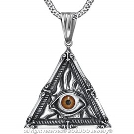 BOBIJOO JEWELRY - Pendentif Bijou Triangle Illuminati Oeil de la Providence Franc Maçon Acier 316L Argenté Chaîne, Alloy Steel
