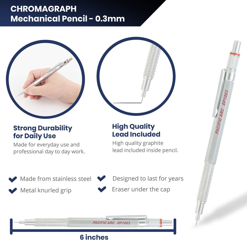 Pacific Arc Chromagraph Metal Mechanical Pencil .3 mm Silver Barrel