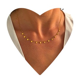 NataschaWoge® Delicate Small Coin Plate Minimalist Jewellery Stainless Steel Gold Silver Chain Necklace Choker Gift for Her, Stainless Steel