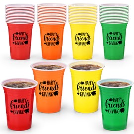 Nefelibata 48 Pack 15OZ Thanksgiving Party Plastic Cups Friendsgiving Disposable Tableware Friends Gathering Party Supplies Thanksgiving Dinner Wedding Birthday Favors Give Thanks Drinking Cups