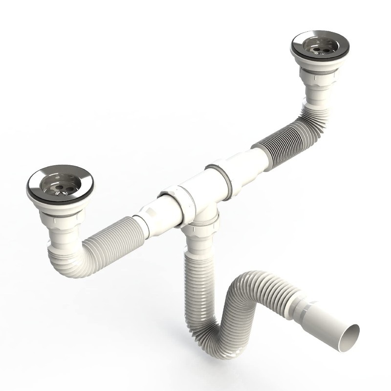 UZMAN Double Siphon, with Flexible Hose, Double Connection, Sink, Kitchen