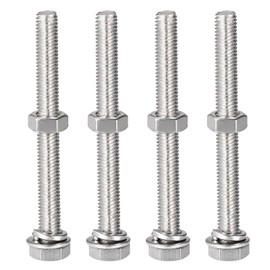 TOP-VIGOR 4Pcs M8 x 75mm Hex Head Screws Bolts, Nuts, Flat & Lock Washers Kits, 304 Stainless Steel Fully Thread Hexagon Bolts for DIY Bike Motorcycles Repair