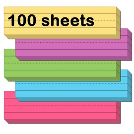 (Pack of 100) Colored Sentence Strips, Colored Sentence Strips, 3” x 12”, Word Learning Strips Handwriting Practice Tools, Thick Ruled Word Writing Paper for Teacher Supplies, Classroom and Home