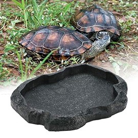 EBTOOLS Reptile Bowl, Reptile Water Dispenser, Reptile Feeder, Rock Imitation Design, for Lizard Tortoise Chameleon Gecko (14 × 12 × 1.6 cm, Moyu Green)