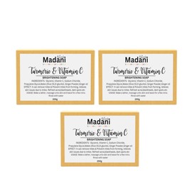 Madani Naturals Turmeric & Vitamin C Soap Bar – Gentle Cleanser for All Skin Types – Brightens Complexion, Evens Skin Tone, Moisturizing Formula – 200g (3 Pack)