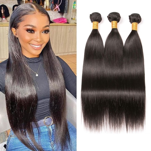 Huarisi Brazilian Straight Weave Bundles, 18 20 22 Inches, Straight Human Hair, 3 Bundles, 8A Grade, 100% Unprocessed Brazilian Virgin Hair Extensions Weaves for Black Women