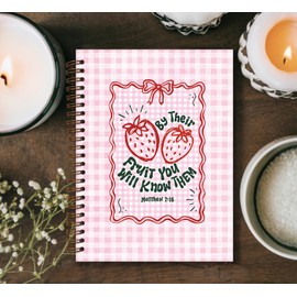 KDHTY Christian Strawberry Notebook,Coquette Pink Bow Bible Journal for Woman,Strawberry Prayer Journal Fruit Bible journaling Notebook Church Notes Bible Study Supplies for Note Taking,5.5x8.3